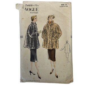 Vogue Vintage 1950's Pattern #7466 Women's Coat Size 14 HTF RARE